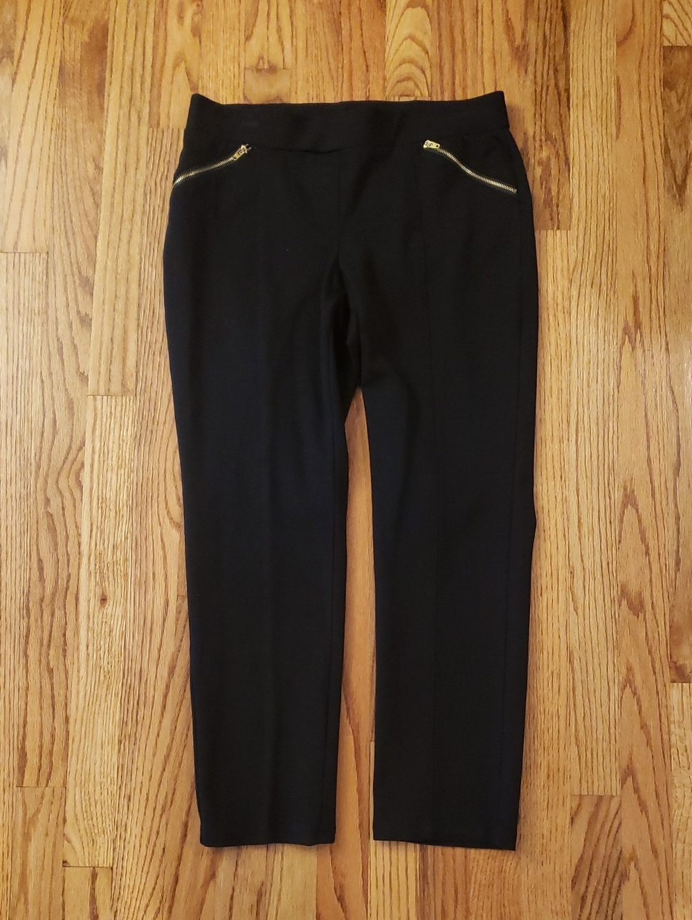 Alfani Black Ponte Pants with Gold Zipper Accents Size: 12P
